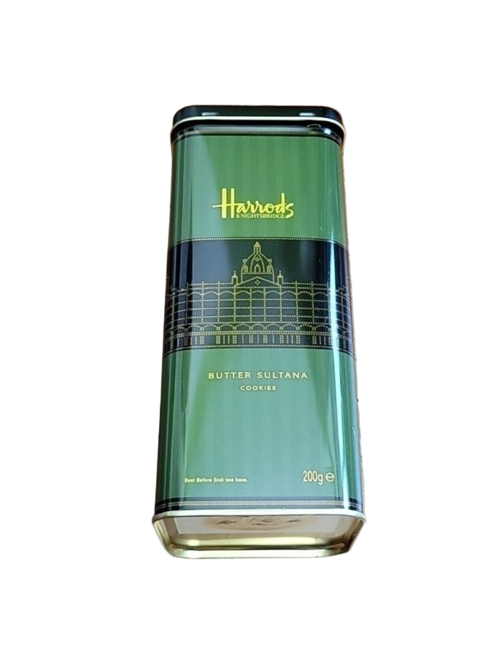 Harrods Knightbridge Butter Sultana Collectible Cookie Tin, Dark Green/Black